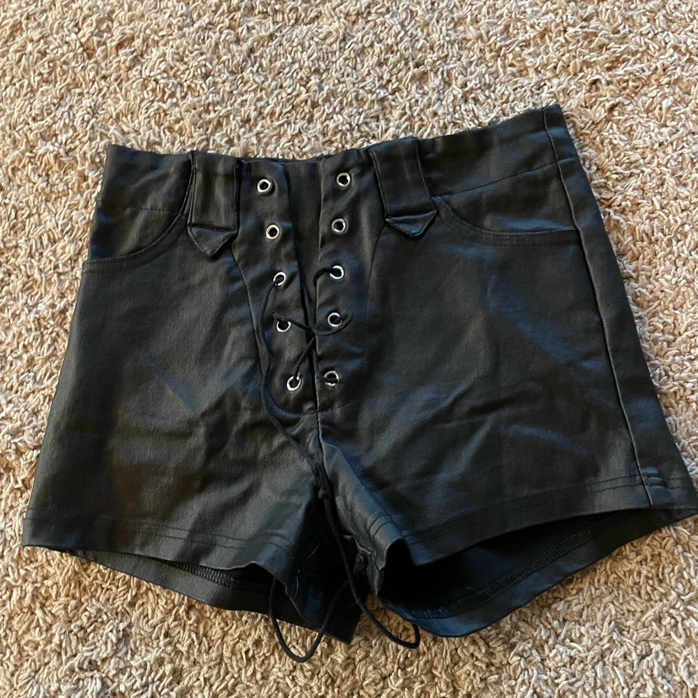 Black leather shorts